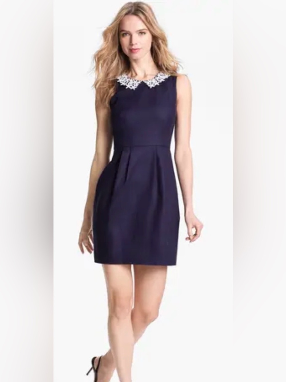 kate spade “Tiff” Linen Blend  Sleeveless Sheath Dress with White Lace Collar